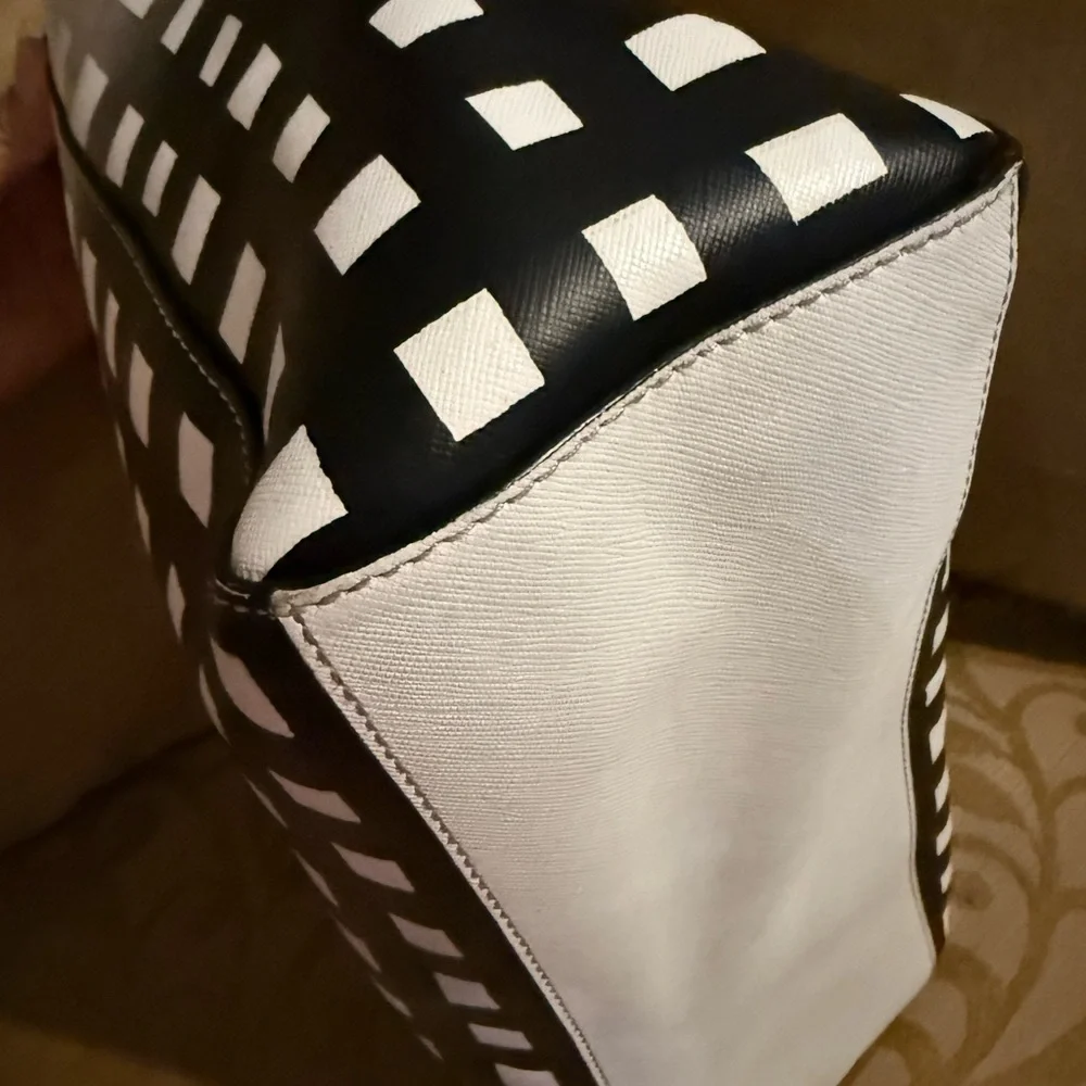 Coach Madison East West Tote Gingham Black & White Print Saffiano Leather - Picture 9 of 17
